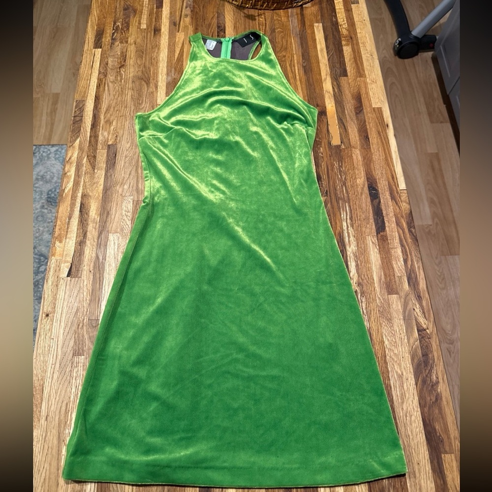 Vintage JSC Y2K Size 2 Green Velvet Glam Retro Sleeveless Racerback Mini Dress